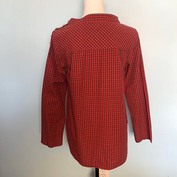 J. Crew Plaid Funnel Neck Shirt with Jeweled Buttons Size 0 - Picture 5 of 9